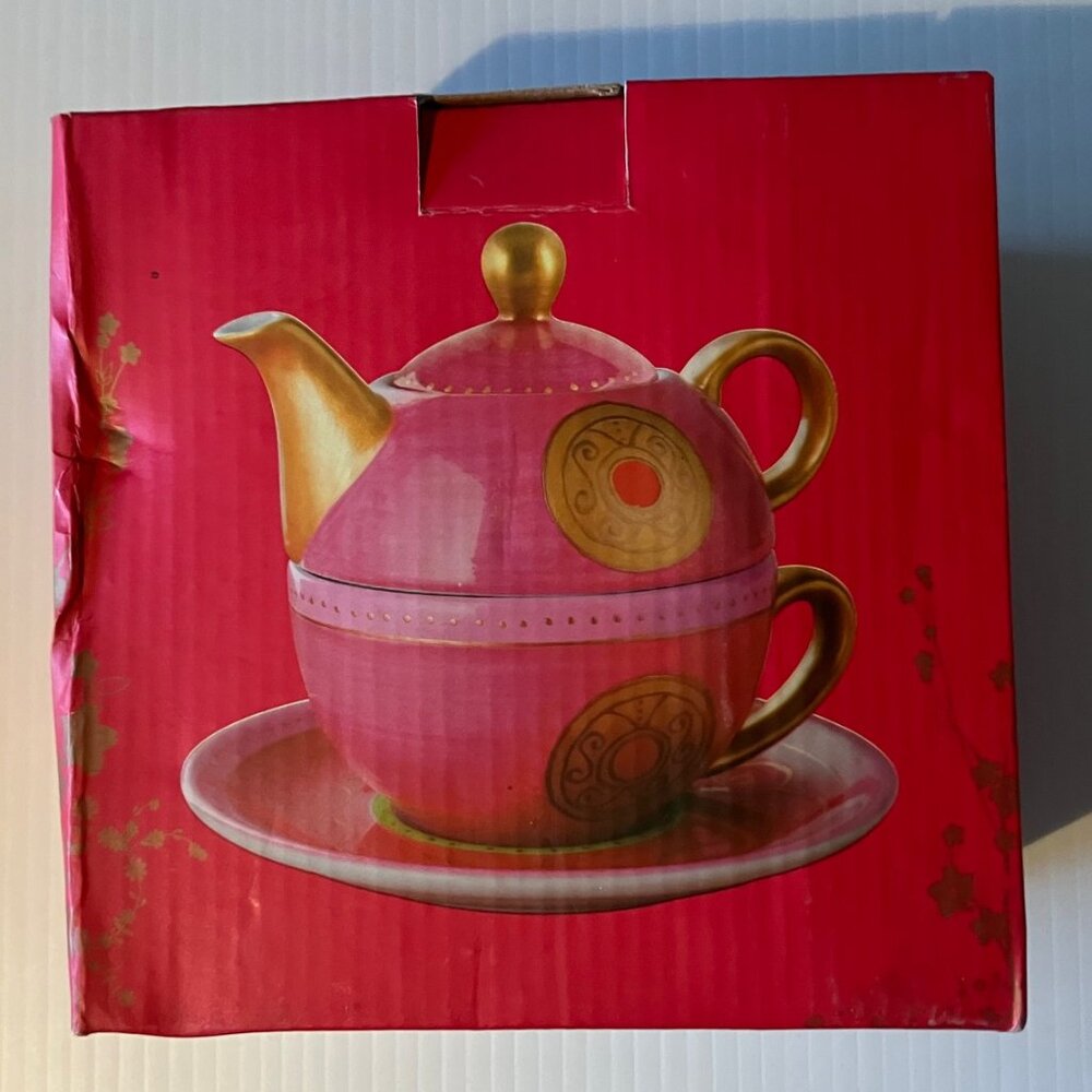 BRANDANI New Bone China Teapot with Cup, Fuchsia - New in Box - Made in Italy